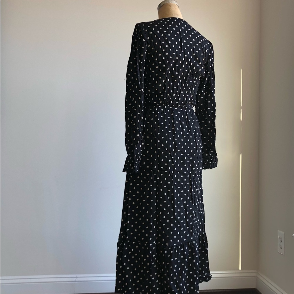 ZARA polka dot midi v-neck dress with front slit small NEW - Picture 3 of 3